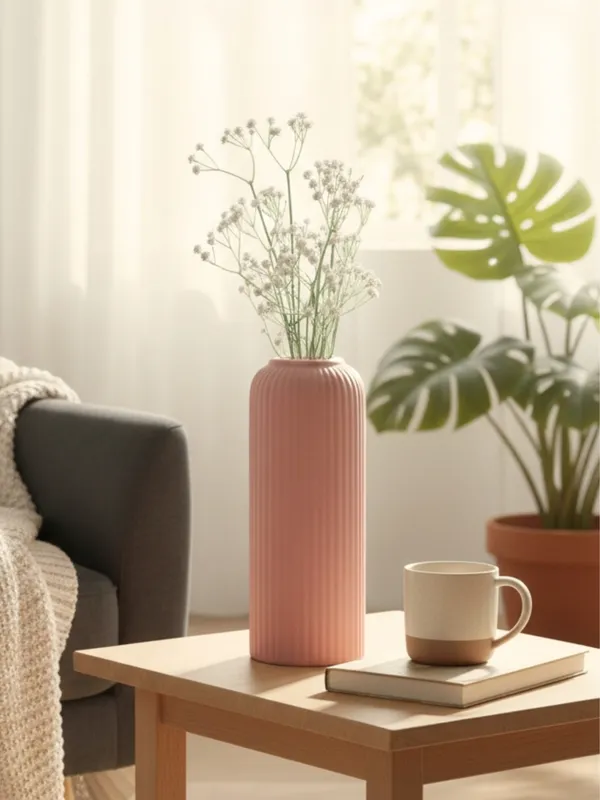 Modern_Ceramic_Flower_Vase_Pink_Matt-_10"(LARGE_-Without_Flower)