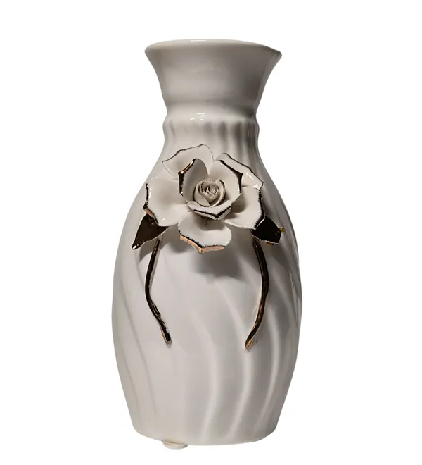 Modern_Ceramic_Flower_Vase_White_with_Lidded_Design_Motif_-High_Glossy-_8"-Without_Flower
