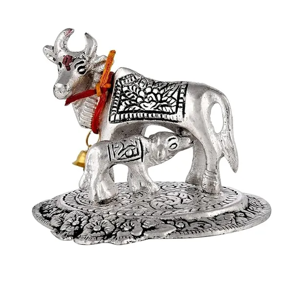 Silver___Candela__Ozonised_Vedic_Kamdhenu_Cow_And_Calf_Pooja_Mandir_Idol_(H-6_Cm)-