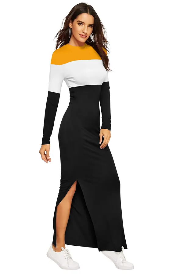 Yellow__Stretchable_Knitting_Dress_for_Women