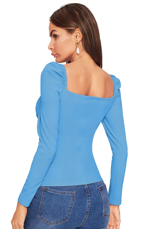 SkyBlue_Polyester_Knitting_Tops_for_Women