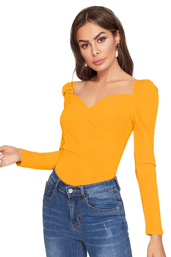 Yellow_Polyester_Knitting_Tops_for_Women