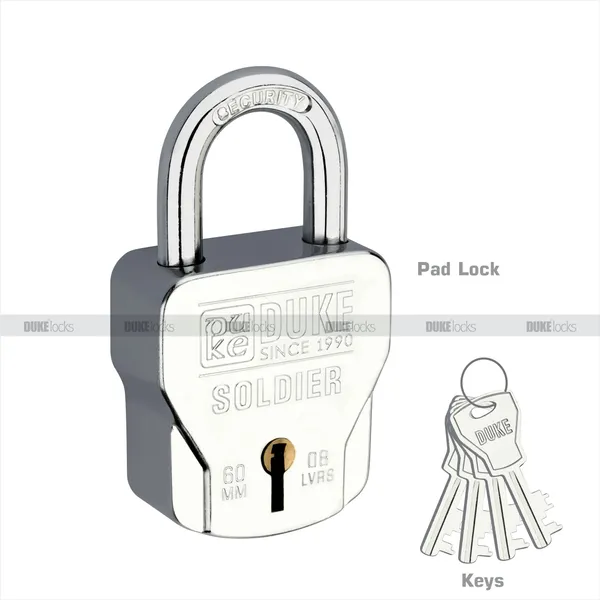 PACK_0F_2_-_DUKE_SOLDIER_WITH_4_LOCKING_MECHANISHM_&_WITH_4_KEYS_-_SIZE_60MM_-_SQAURE_PADLOCKS_-_CHROME_SS_FINISH_-_SUITABLE_FOR_ALL_MAIN_DOORS