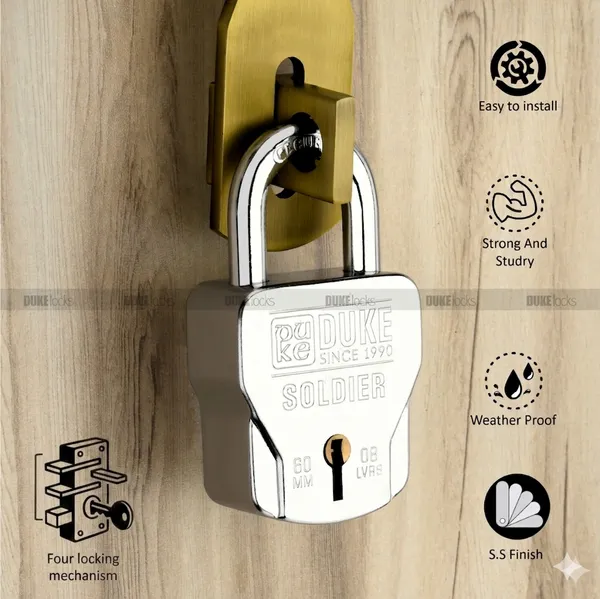 PACK_0F_2_-_DUKE_SOLDIER_WITH_4_LOCKING_MECHANISHM_&_WITH_4_KEYS_-_SIZE_60MM_-_SQAURE_PADLOCKS_-_CHROME_SS_FINISH_-_SUITABLE_FOR_ALL_MAIN_DOORS