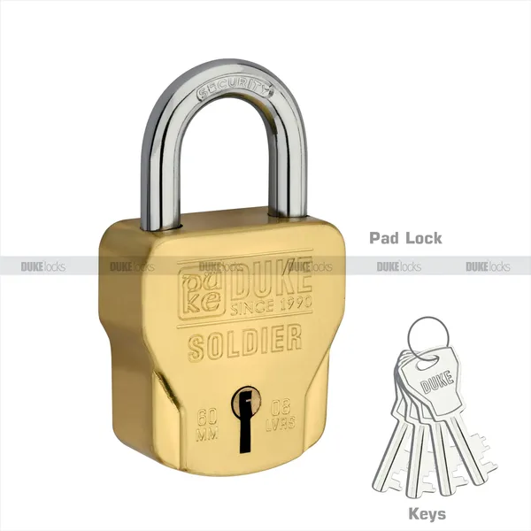 PACK_0F_2_-_DUKE_SOLDIER_WITH_4_LOCKING_MECHANISHM_&_WITH_4_KEYS_-_SIZE_60MM_-_SQAURE_PADLOCKS_-_GOLD_FINISH_-_SUITABLE_FOR_ALL_MAIN_DOORS
