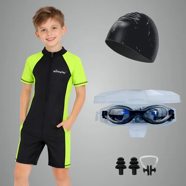 Green_Polyester_Spandex_And_Nylon_Swimwear_For_Kids