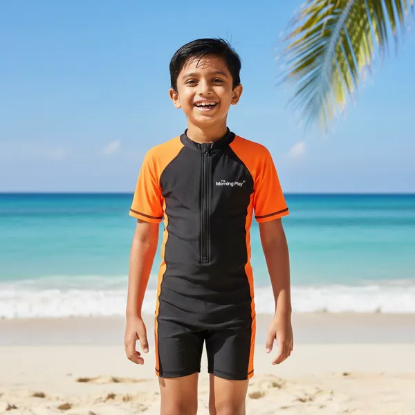 Orange_Polyester_Spandex_And_Nylon_Swimwear_For_Kids