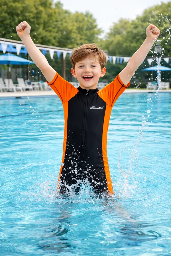 Orange_Polyester_Spandex_And_Nylon_Swimwear_For_Kids