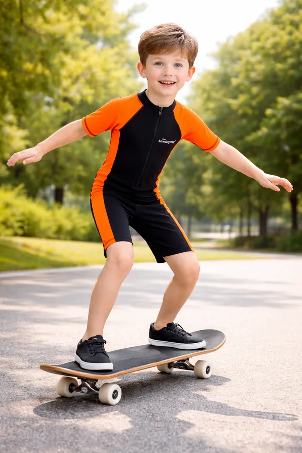 Orange_Polyester_Spandex_And_Nylon_Swimwear_For_Kids
