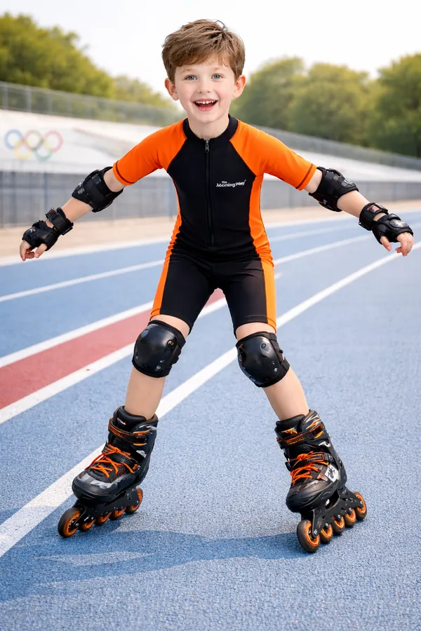 Orange_Polyester_Spandex_And_Nylon_Swimwear_For_Kids