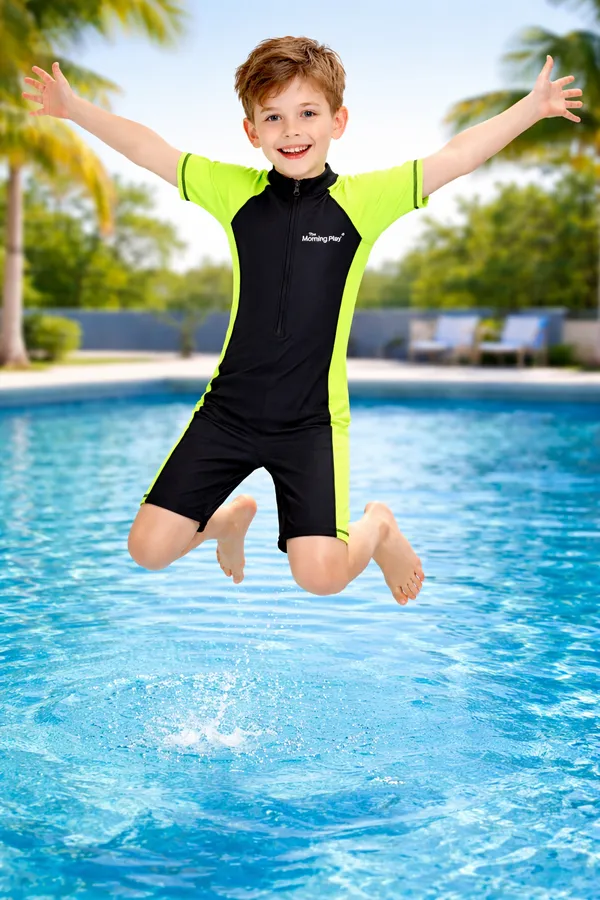 Green_Polyester_Spandex_And_Nylon_Swimwear_For_Kids