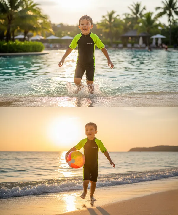 Green_Polyester_Spandex_And_Nylon_Swimwear_For_Kids