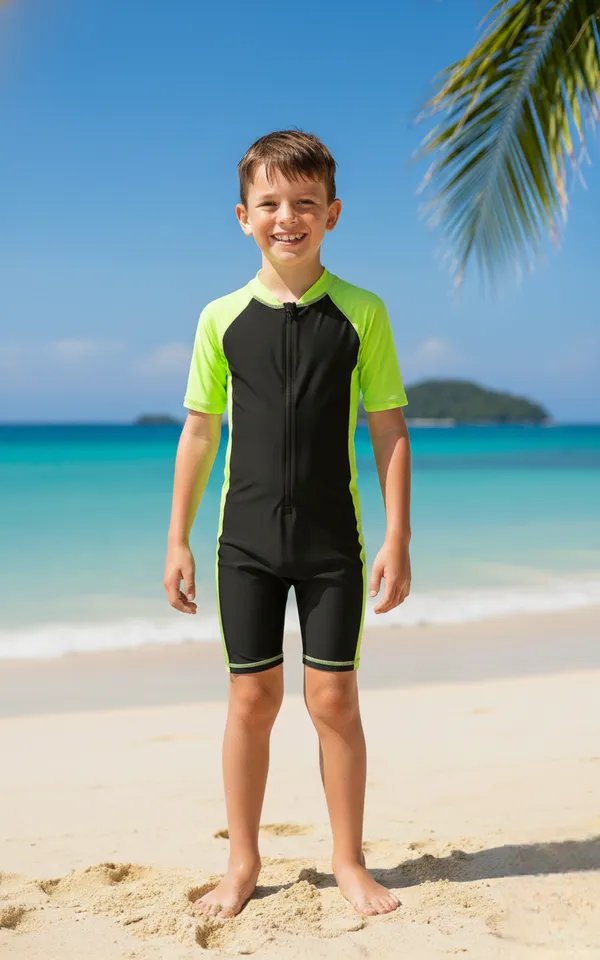Green_Polyester_Spandex_And_Nylon_Swimwear_For_Kids
