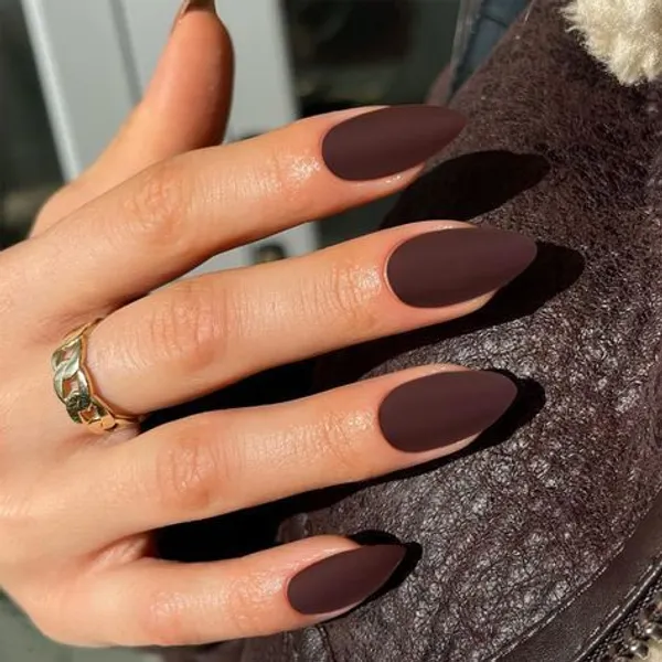 Set_Of_14Pc,_Matte_Dark_Brown_Long_Almond_Shaped_Press-on_Nails_With_Free_Glue_Kit