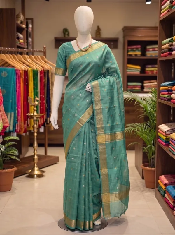 Elegant_Bhagalpuri_Raw_Silk_Saree_with_Zari_Motifs_and_Golden_Border