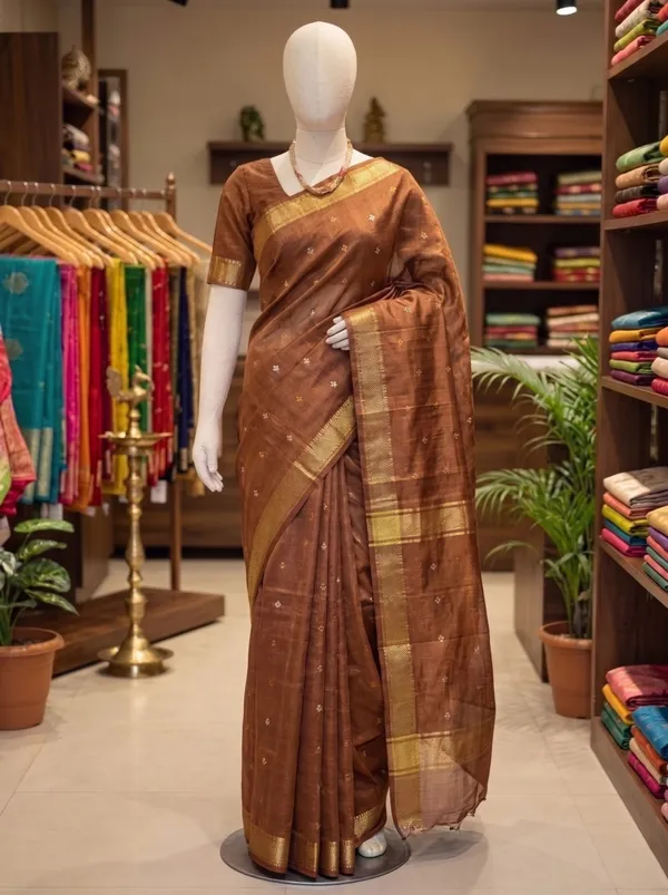 Elegant_Bhagalpuri_Raw_Silk_Saree_with_Zari_Motifs_and_Golden_Border