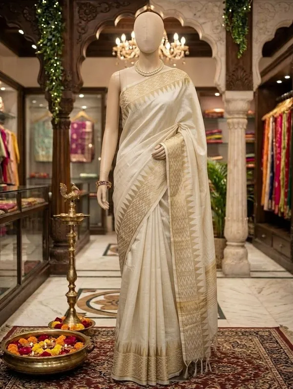 Elegant_Ivory_Cream_Soft_Raw_Silk_Saree_with_Geometric_Golden_Zari_Border