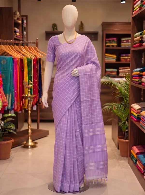 Handloom_Khadi_Cotton_Silk_Saree_–_White_Checkered_Pattern_with_Blouse_Piece