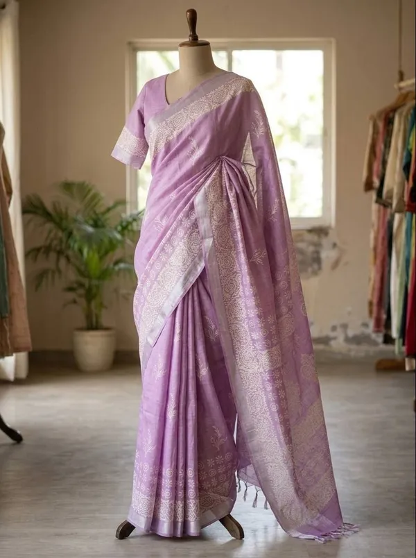 Jasla_Exclusives_|_Soft_Lavender_Silk_Linen_Hand-Block_Printed_Saree