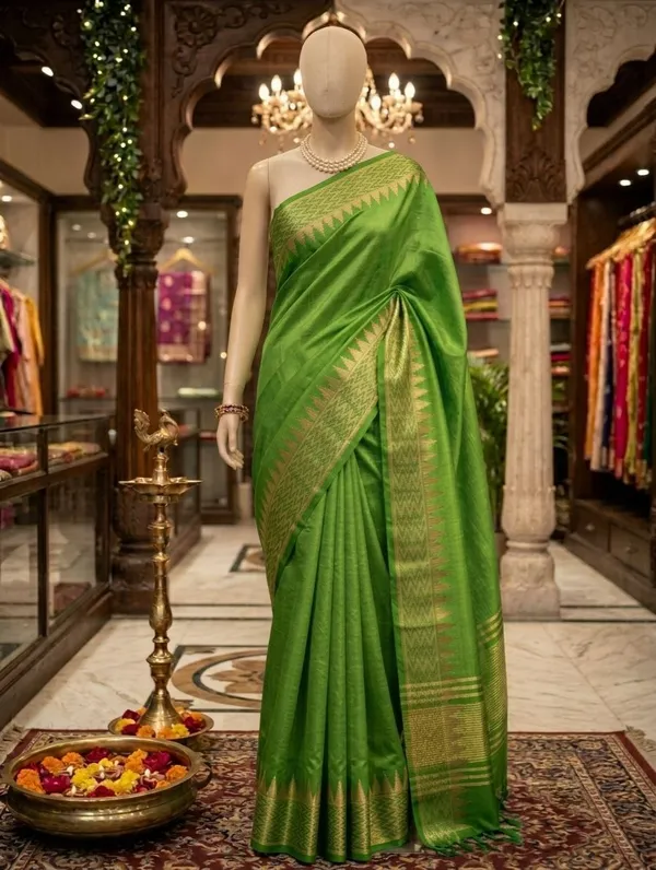 Jasla_Luxe_-_Emerald_Green_Soft_Raw_Silk_Drape_with_Golden_Accents
