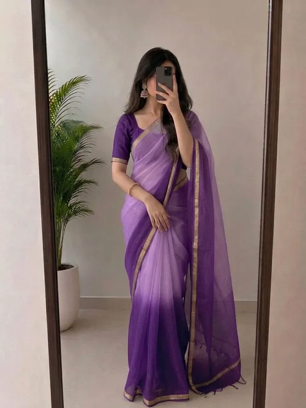 Lavender_Purple_Kota_Silk_Saree_with_Golden_Zari_Border_&_Blouse_Piece_|_Lightweight_Traditional_Saree