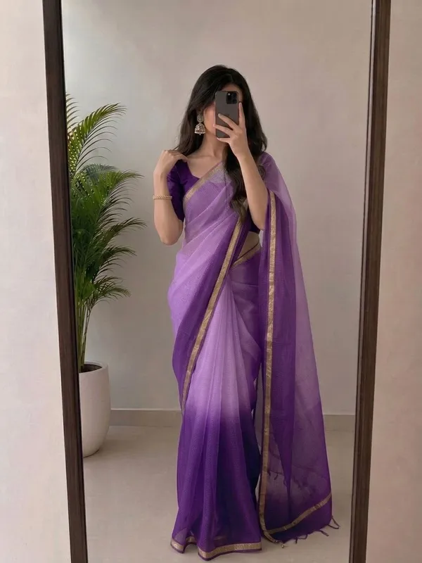 Lavender_Purple_Kota_Silk_Saree_with_Golden_Zari_Border_&_Blouse_Piece_|_Lightweight_Traditional_Saree
