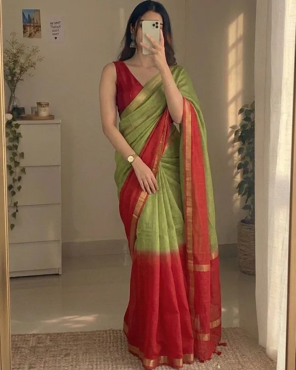 Olive_Green_&_Red_Kota_Silk_Saree_with_Golden_Zari_Border