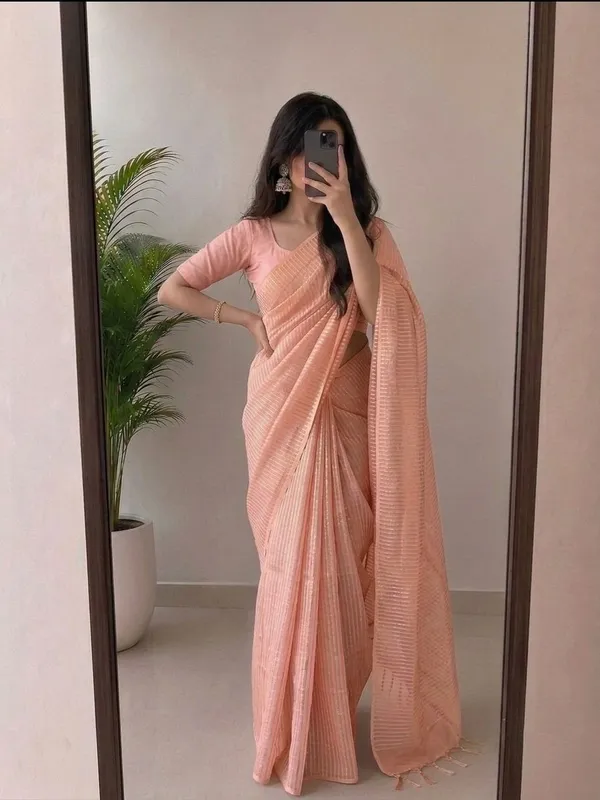 Peach_Pink_Viscose_Silk_Saree_with_Silver_Zari_Stripes