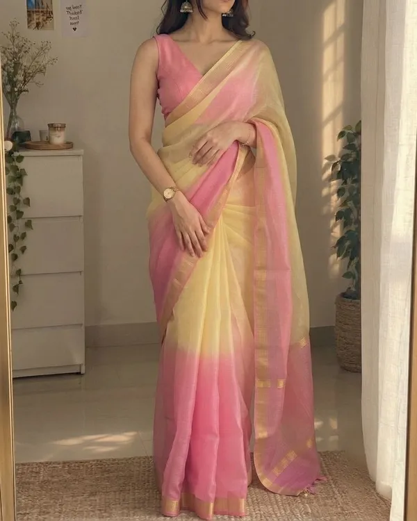Pink_&_Pastel_Yellow_Kota_Silk_Saree_with_Golden_Zari_Border