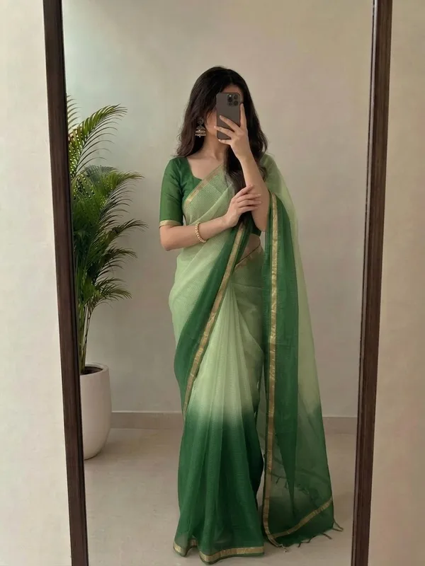 Pista_Green_Kota_Silk_Saree_with_Golden_Zari_Border_&_Blouse_Piece
