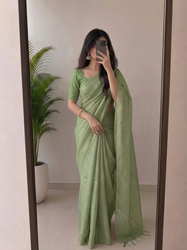 Pista_Green_Viscose_Silk_Saree_with_Silver_Zari_Stripes
