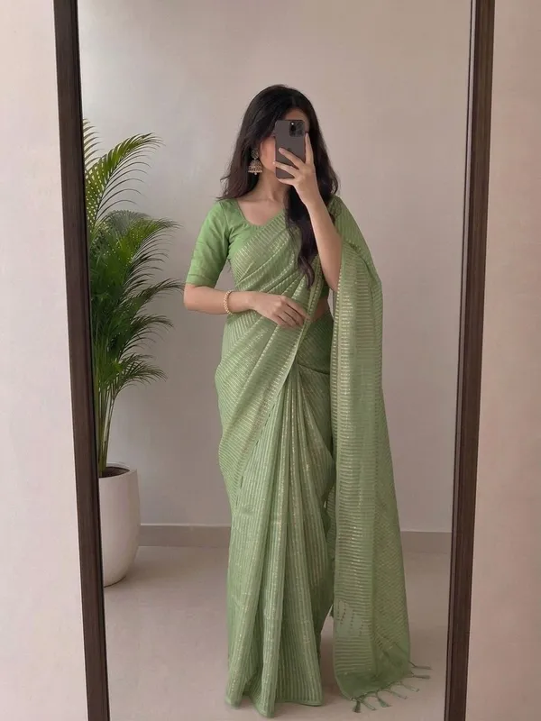 Pista_Green_Viscose_Silk_Saree_with_Silver_Zari_Stripes