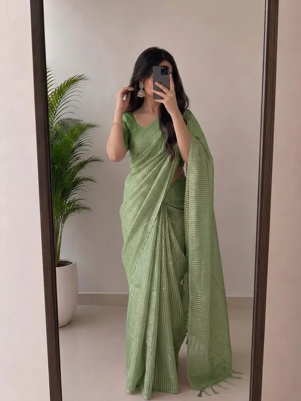 Pista_Green_Viscose_Silk_Saree_with_Silver_Zari_Stripes
