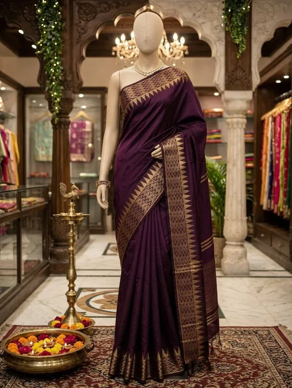 Regal_Wine_Silk_Saree_with_Traditional_Gold_Temple_&_Zig-Zag_Motifs