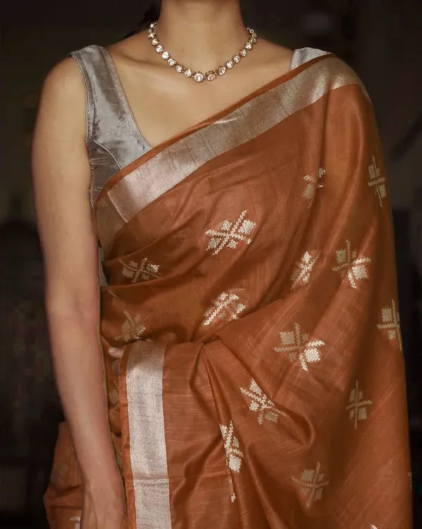 Rust_Brown_Art_Silk_Cotton_Saree_with_Elegant_Border