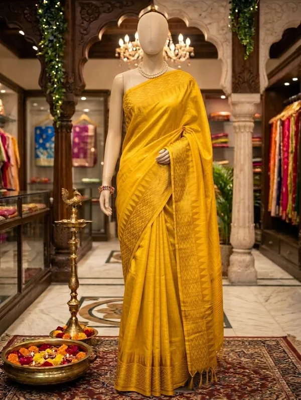 Vibrant_Mustard_Yellow_Soft_Raw_Silk_Saree_with_Geometric_Golden_Zari_Border