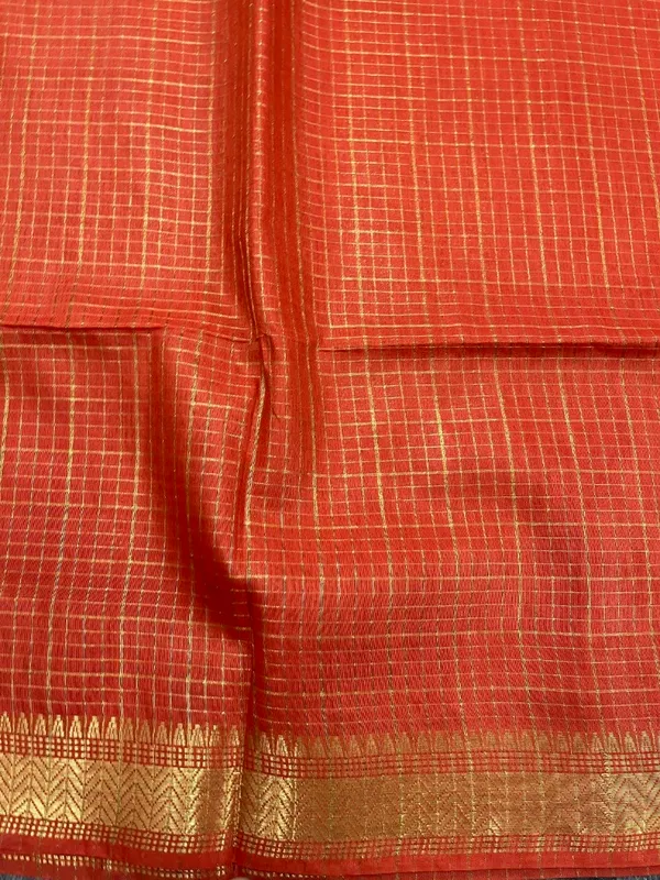 Vibrant_Rust_Orange_Soft_Raw_Silk_Saree_with_Classic_Checks_and_Golden_Zari_Border