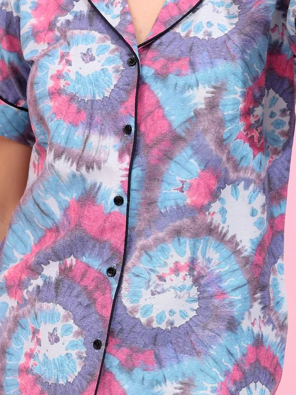 Fbella_Women_Pure_Cotton__tie-dye_print_Night_Suit._