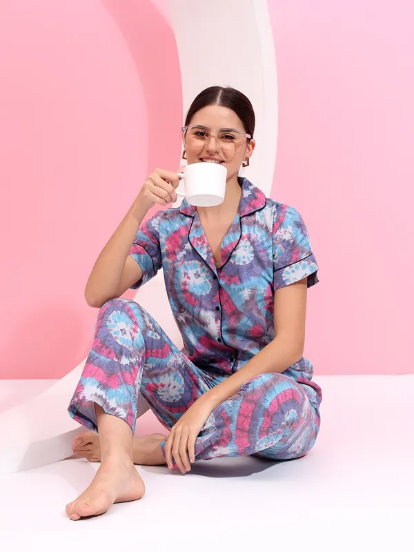 Fbella_Women_Pure_Cotton__tie-dye_print_Night_Suit._