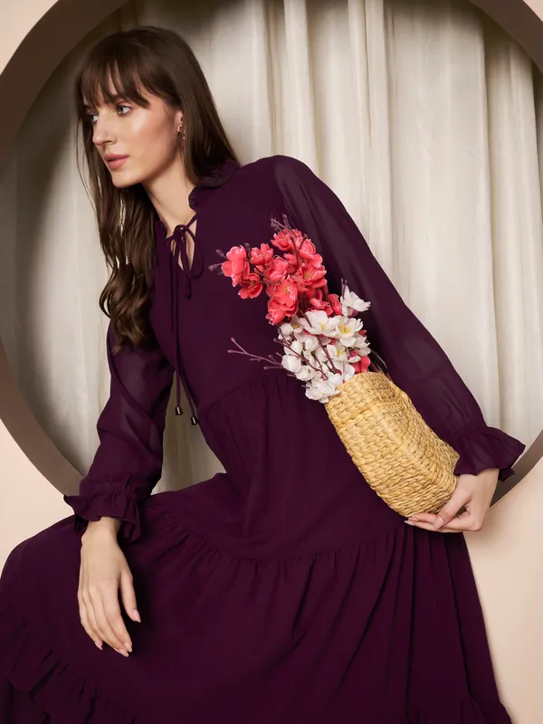Fbella_Women_Georgette_Solid_Tiered_Fit_&_Flare_Dress