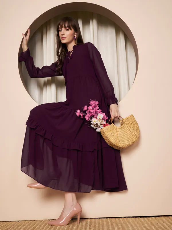 Fbella_Women_Georgette_Solid_Tiered_Fit_&_Flare_Dress