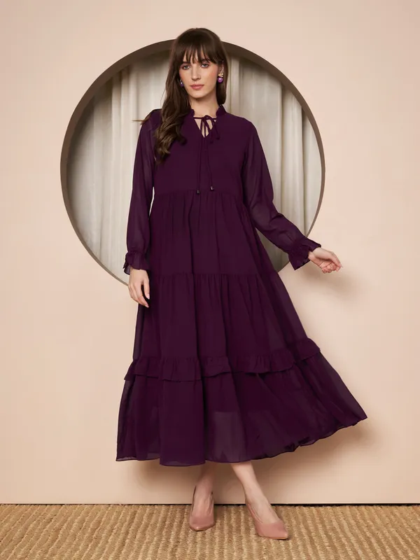 Fbella_Women_Georgette_Solid_Tiered_Fit_&_Flare_Dress