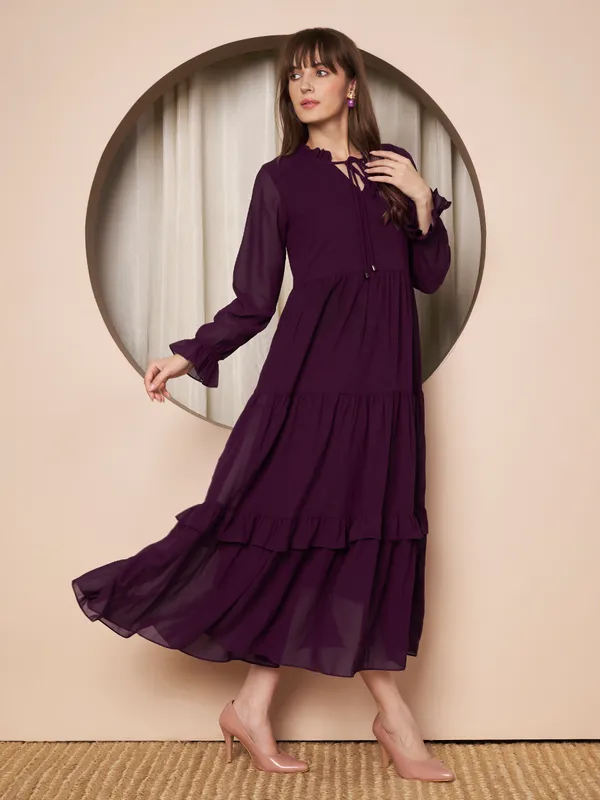 Fbella_Women_Georgette_Solid_Tiered_Fit_&_Flare_Dress