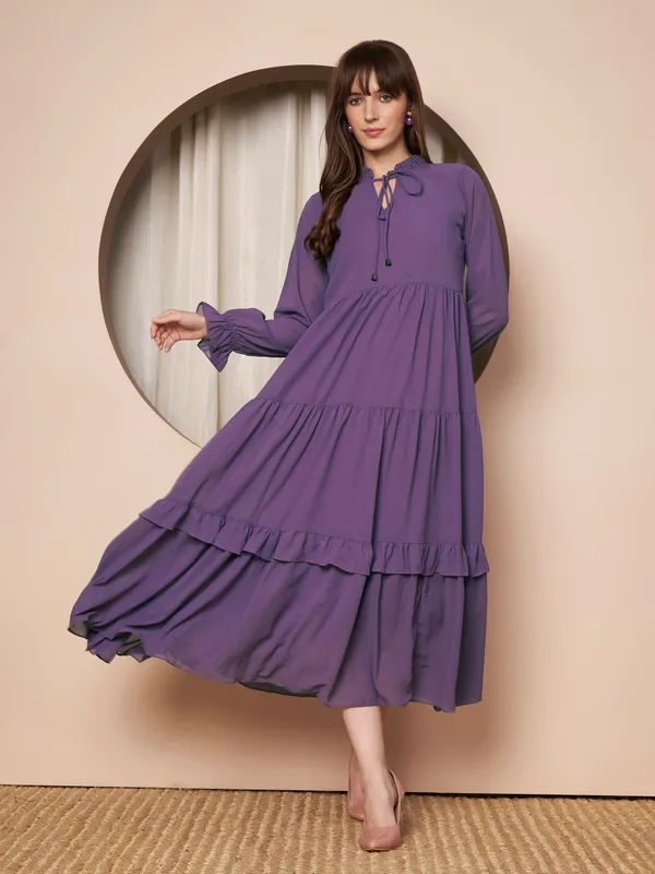 Fbella_Women_Georgette_Solid_Tiered_Fit_&_Flare_Dress