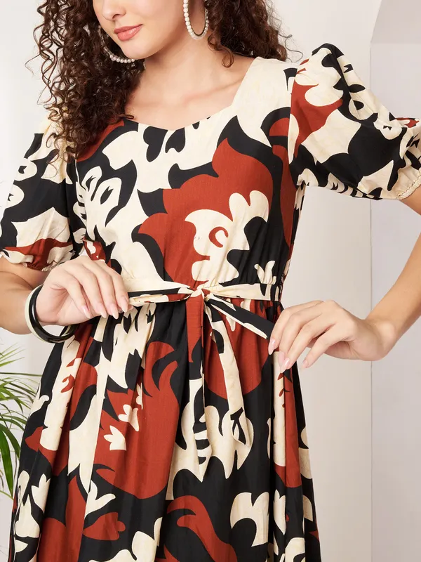 Fbella_Women_Black_&_Rust_Abstract_Floral_Printed_Cotton_Fit_&_Flare_Midi_Dress