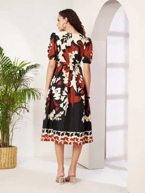 Fbella_Women_Black_&_Rust_Abstract_Floral_Printed_Cotton_Fit_&_Flare_Midi_Dress