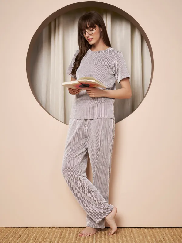 Fbella_Women�s_Striped_Knit_Night_Suit_�_Mauve_&_White_Textured_Loungewear_Set