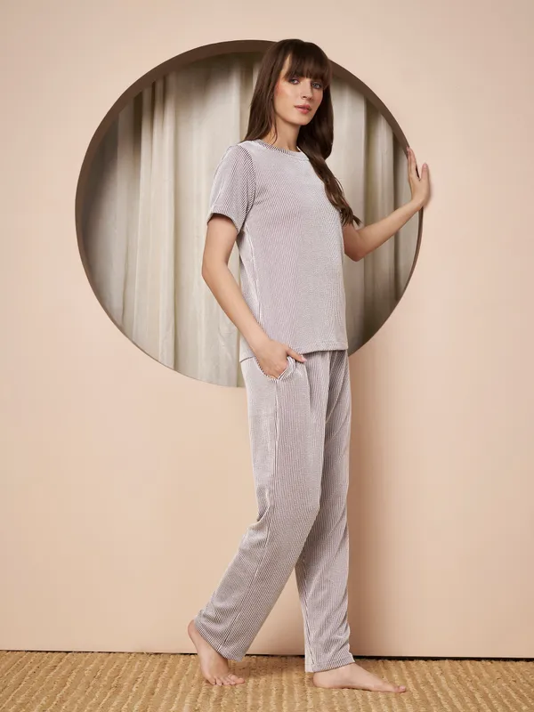 Fbella_Women�s_Striped_Knit_Night_Suit_�_Mauve_&_White_Textured_Loungewear_Set