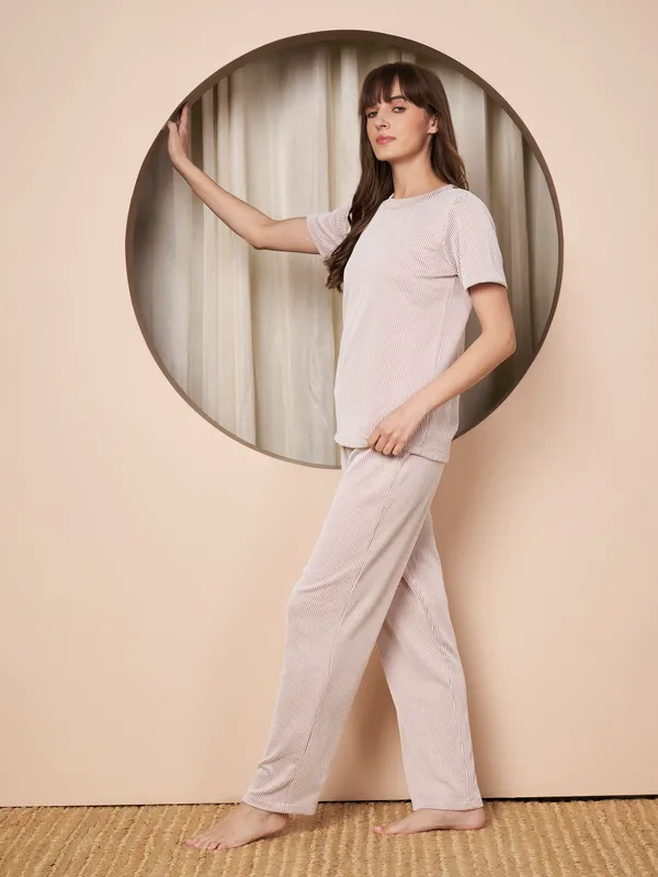 Fbella_Women_Pastel_Pink_Stripe_Knit_Night_Suit