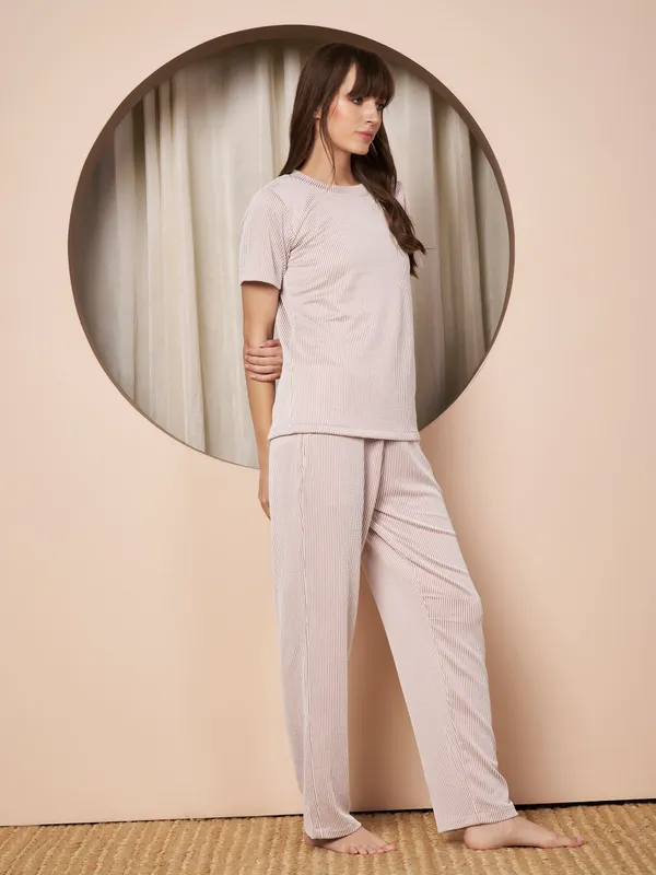 Fbella_Women_Pastel_Pink_Stripe_Knit_Night_Suit